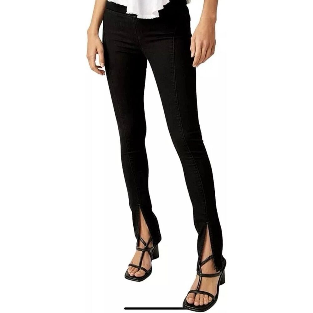 Free People We The Free Black Double Dutch PullOn Slit Skinny Jeans Size XS NWT!